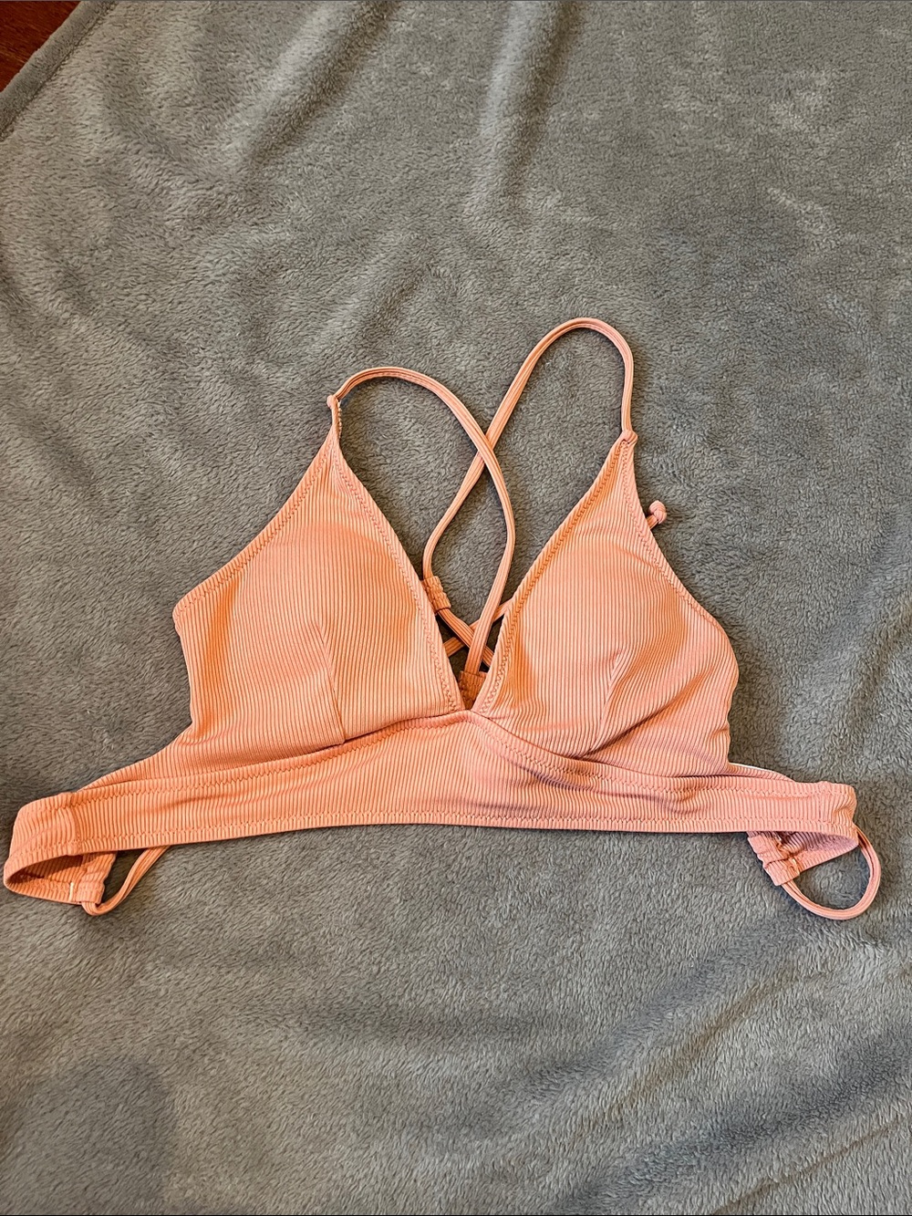 ROMWE Peach Ribbed Cross-Back Bikini Top